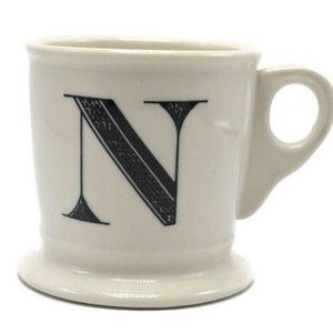 Anthropologie N Monogram Mug White Black Coffee Tea Ceramic Letter N